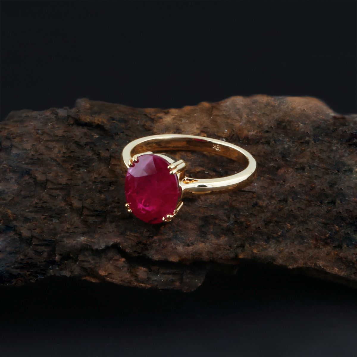 Real Oval Shaped Ruby Solid 18Kt Yellow Gold Ring Jewelry