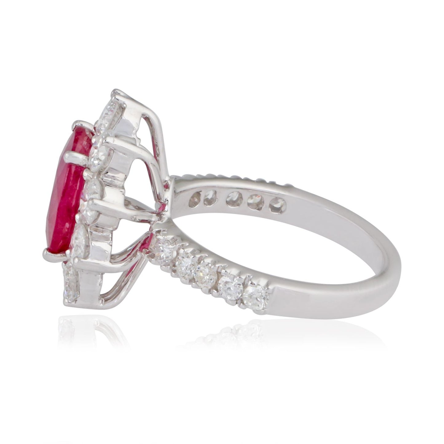 Solid 18K White Gold Ruby Gemstone Ring HI/SI Diamond Handmade Jewelry