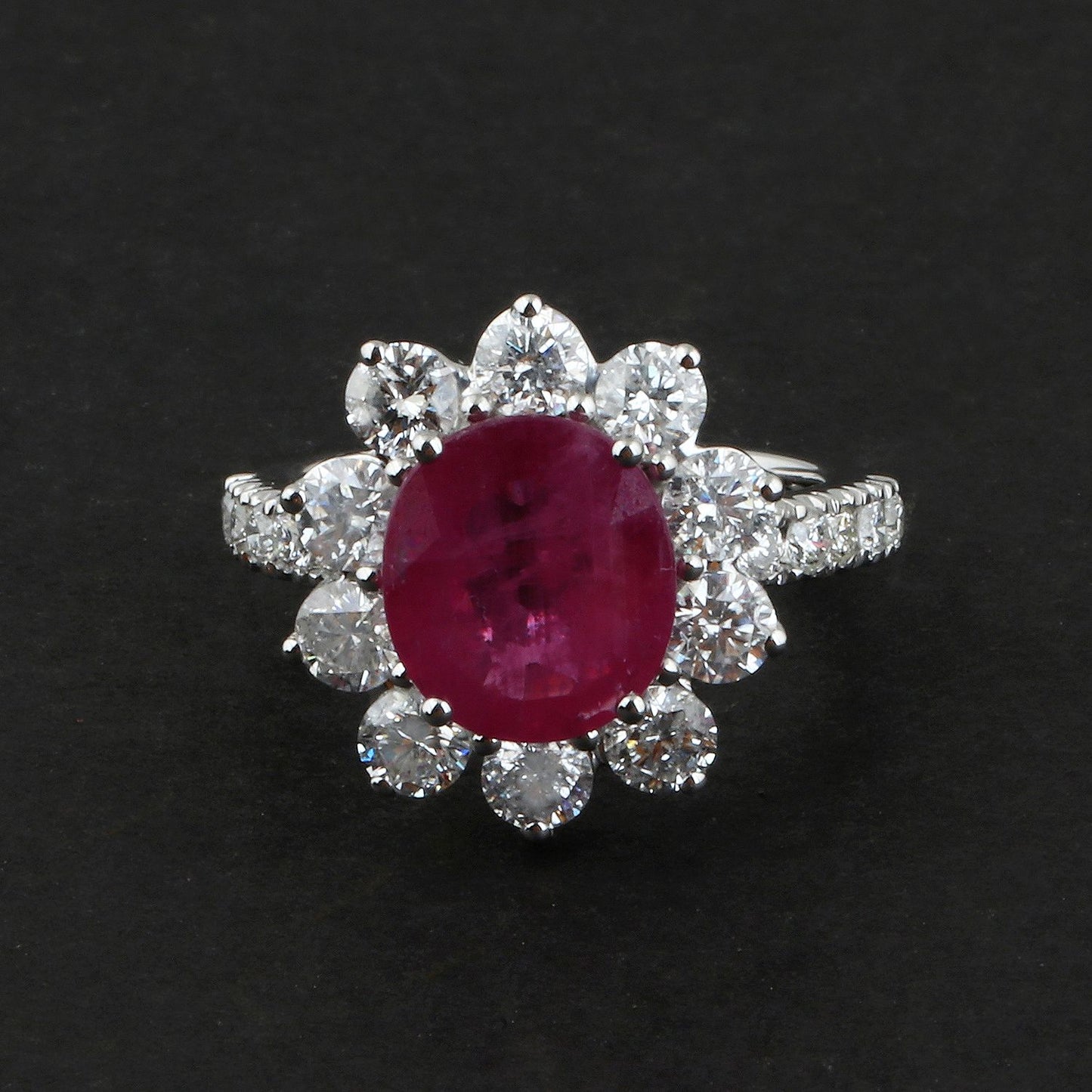 Solid 18K White Gold Ruby Gemstone Ring HI/SI Diamond Handmade Jewelry