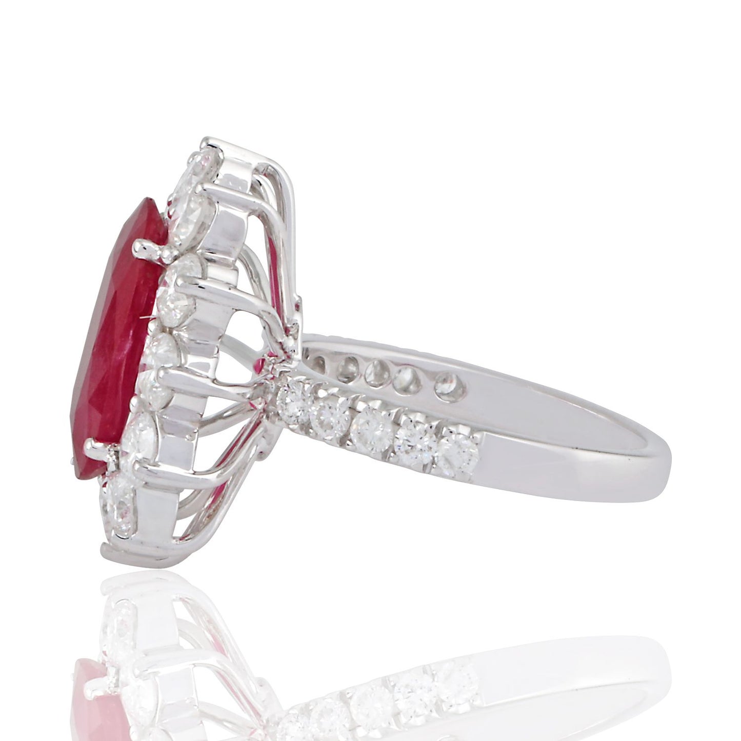 Solid 18K White Gold Ruby Gemstone Ring HI/SI Diamond Handmade Jewelry