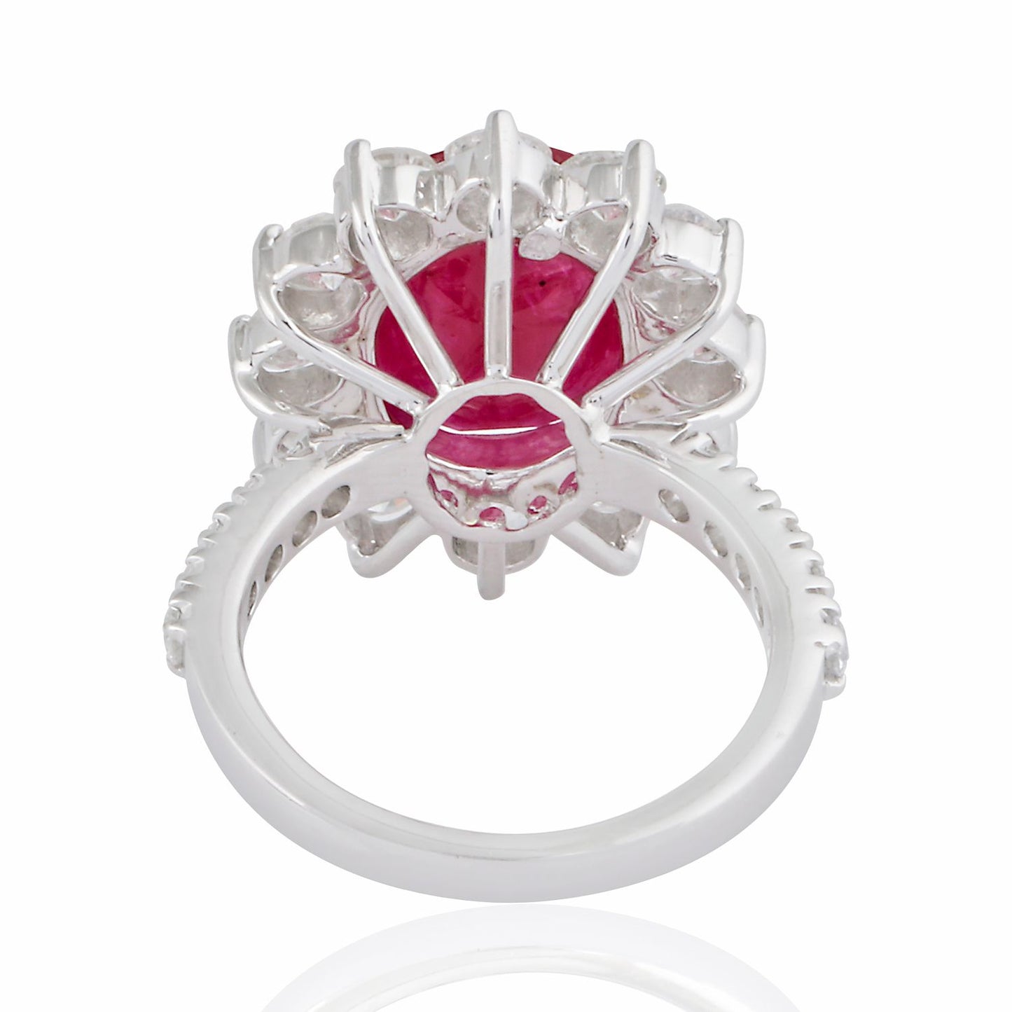 Solid 18K White Gold Ruby Gemstone Ring HI/SI Diamond Handmade Jewelry