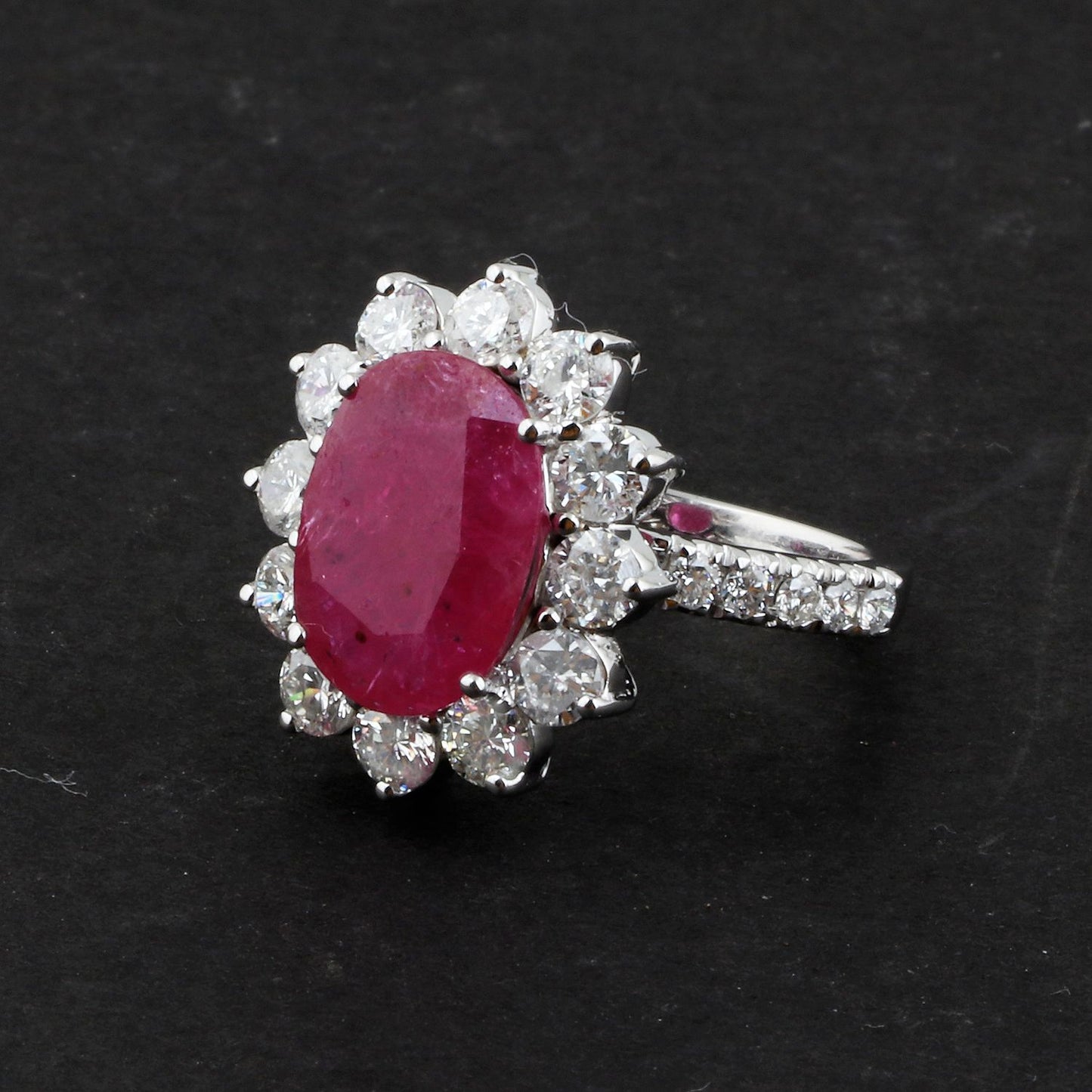 Solid 18K White Gold Ruby Gemstone Ring HI/SI Diamond Handmade Jewelry