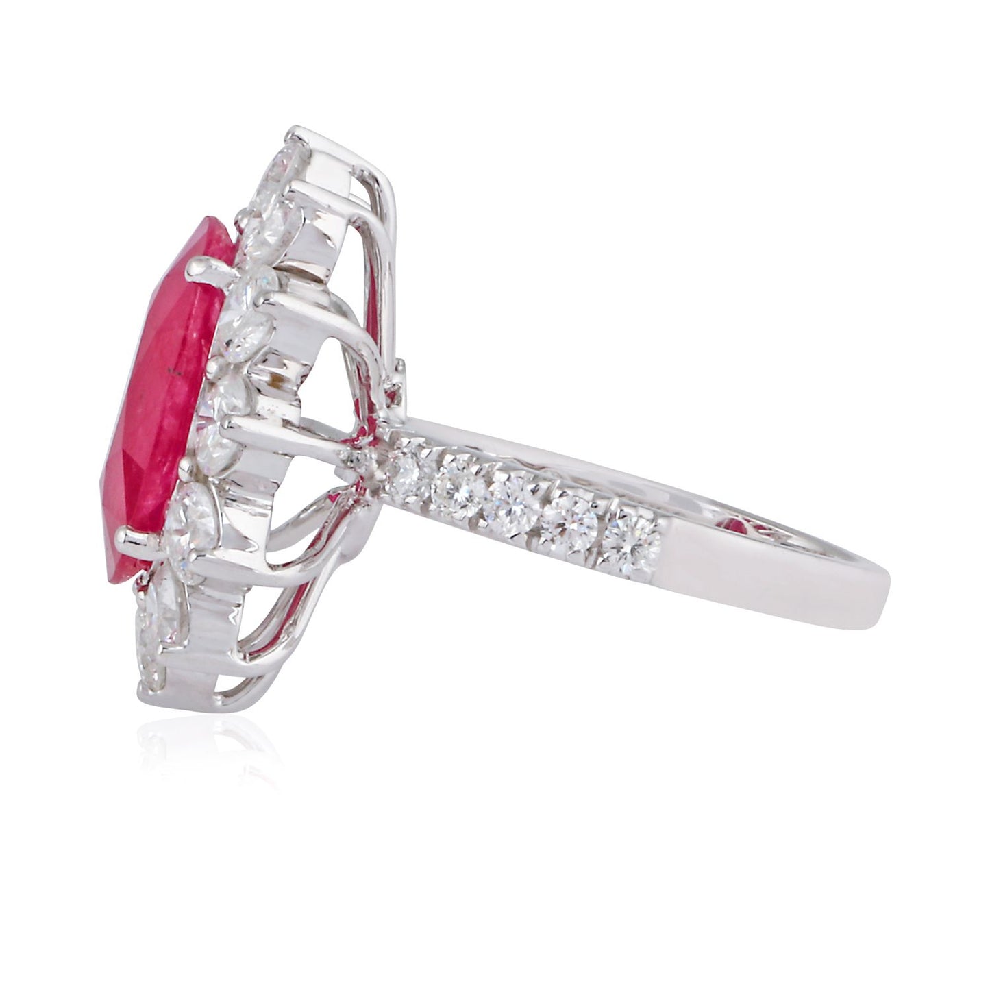 Solid 18K White Gold Ruby Gemstone Ring HI/SI Diamond Handmade Jewelry