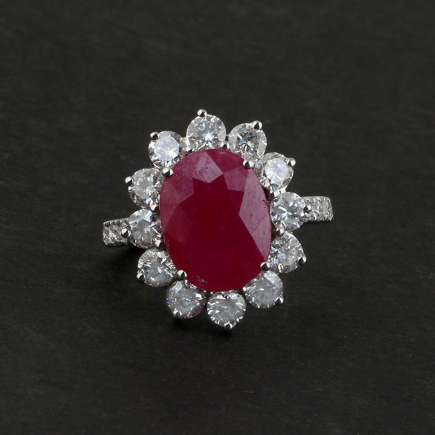 Solid 18K White Gold Ruby Gemstone Ring HI/SI Diamond Handmade Jewelry