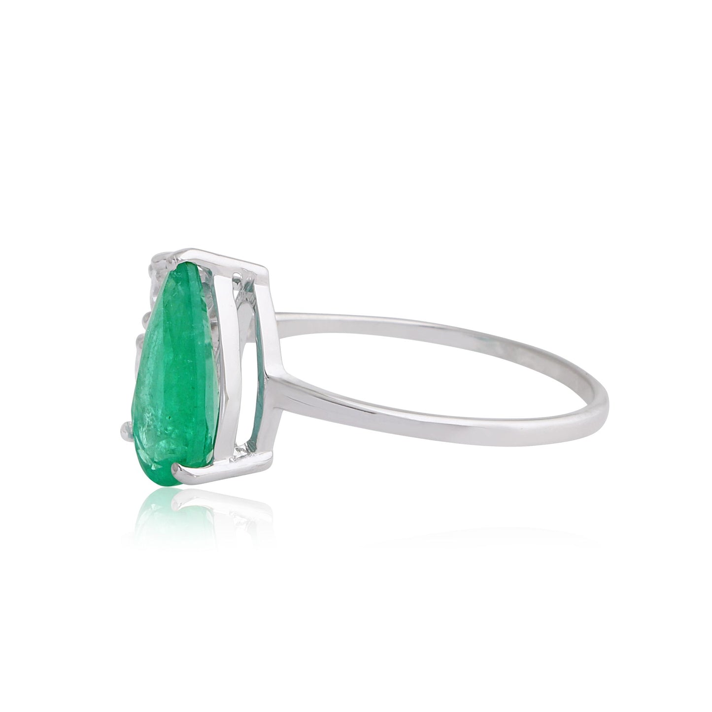 Solid 18Kt White Gold SI Clarity HI Color Pear Diamond & Emerald Gemstone Cuff Ring Website Jewelry