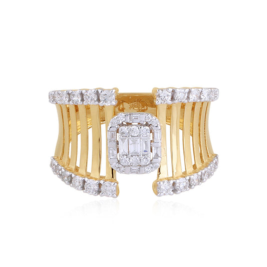 0.85 TCW Solid 18Kt Yellow Gold SI Clarity HI Color Baguette Diamond Cage Ring