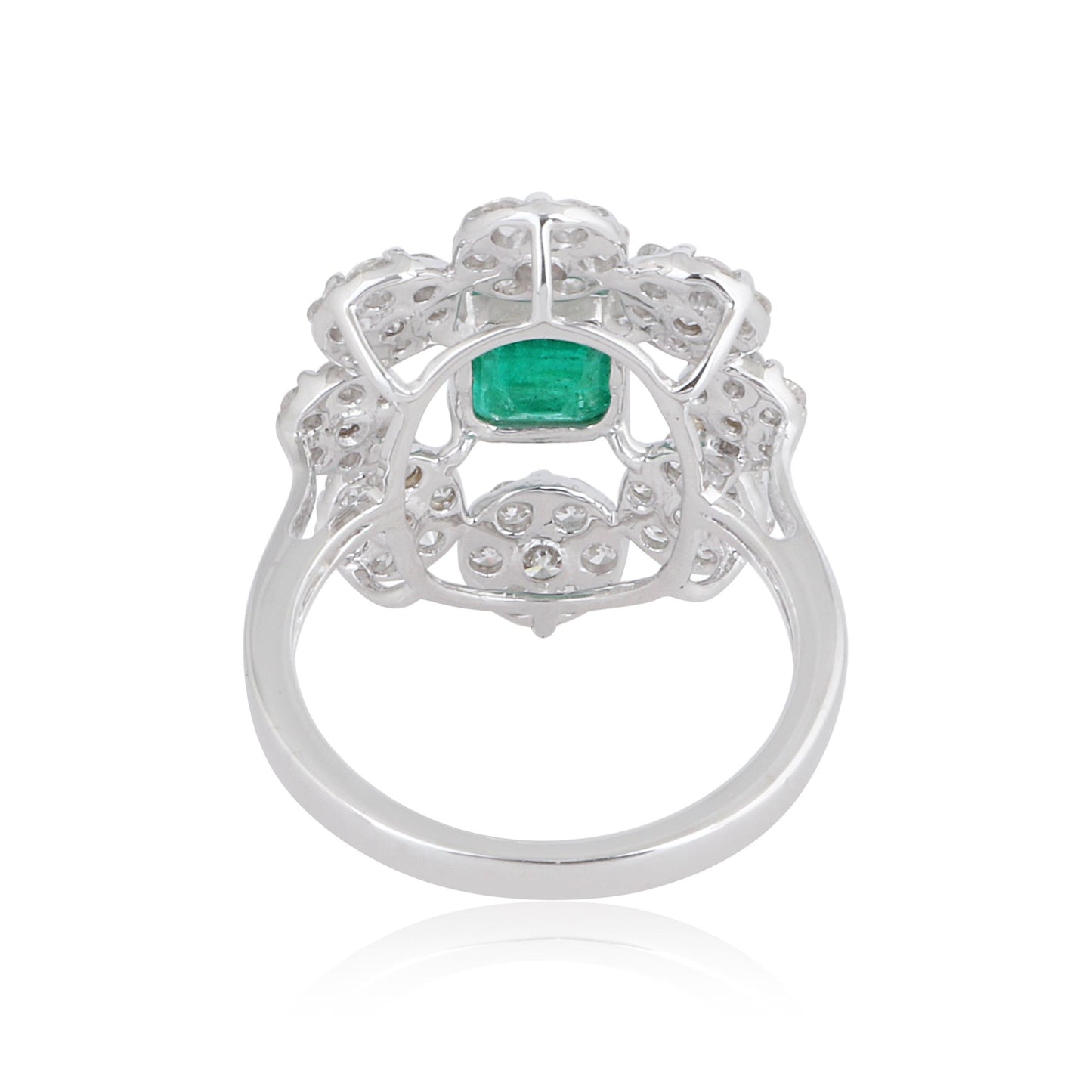 Solid 18Kt White Gold SI Clarity HI Color Diamond Square Emerald Gemstone Designer Ring Jewelry