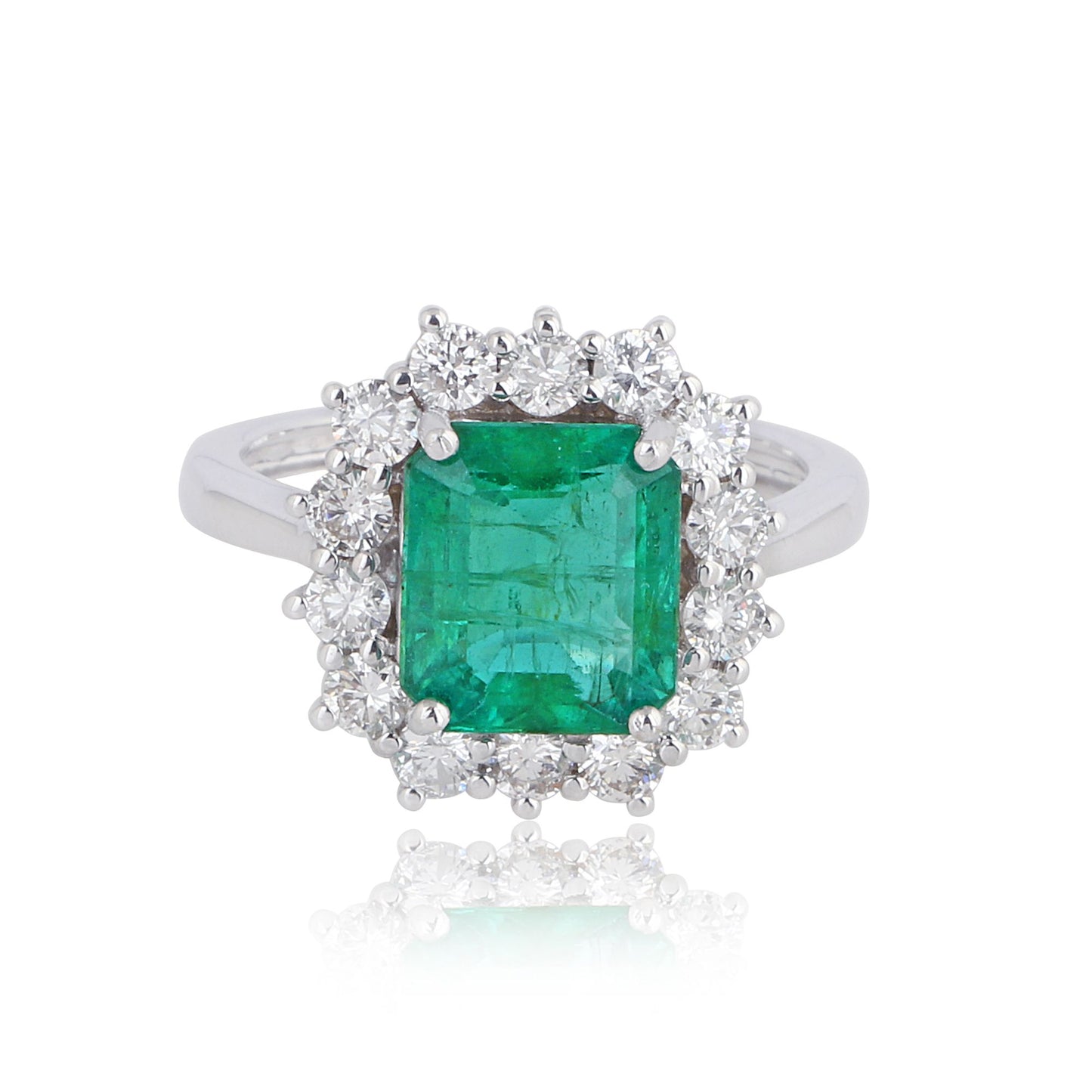 Solid 18Kt White Gold SI Clarity HI Color Diamond Emerald Gemstone Ring Jewelry