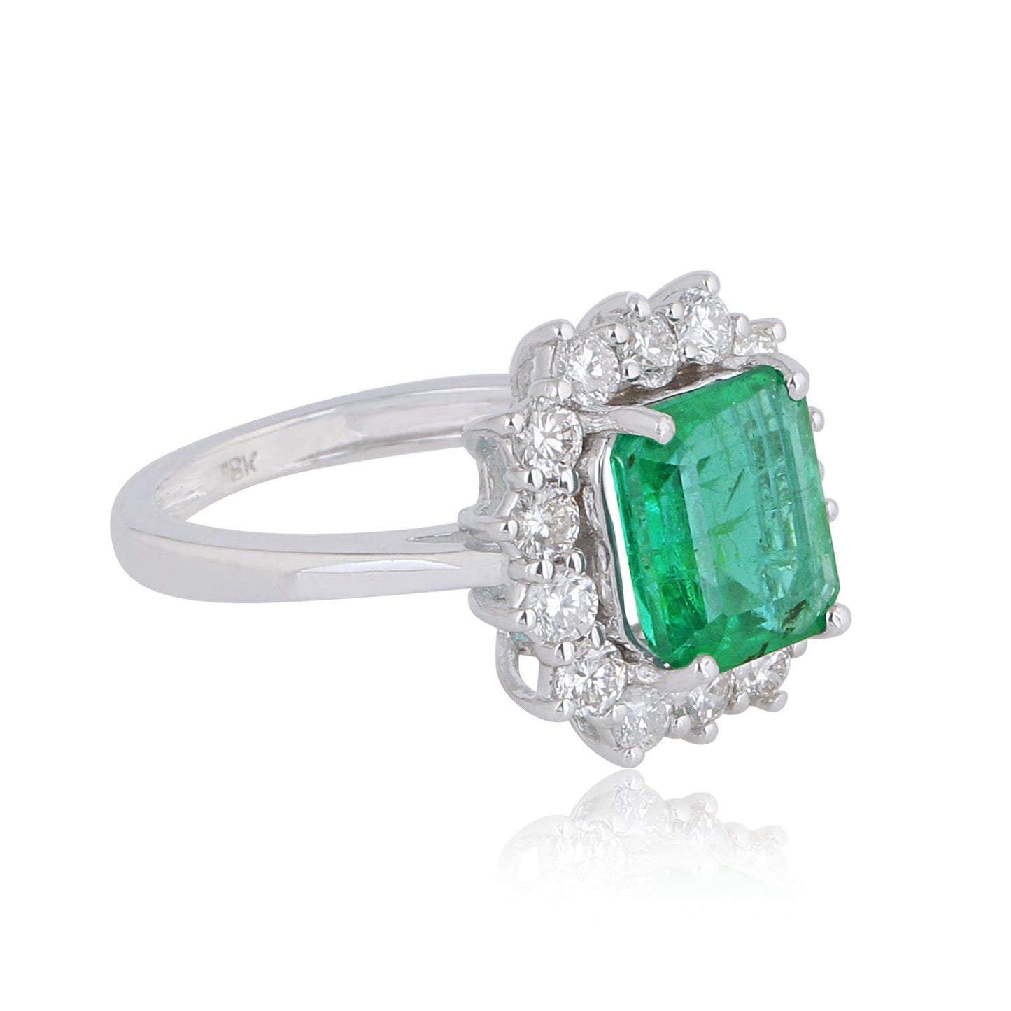 Solid 18Kt White Gold SI Clarity HI Color Diamond Emerald Gemstone Ring Jewelry