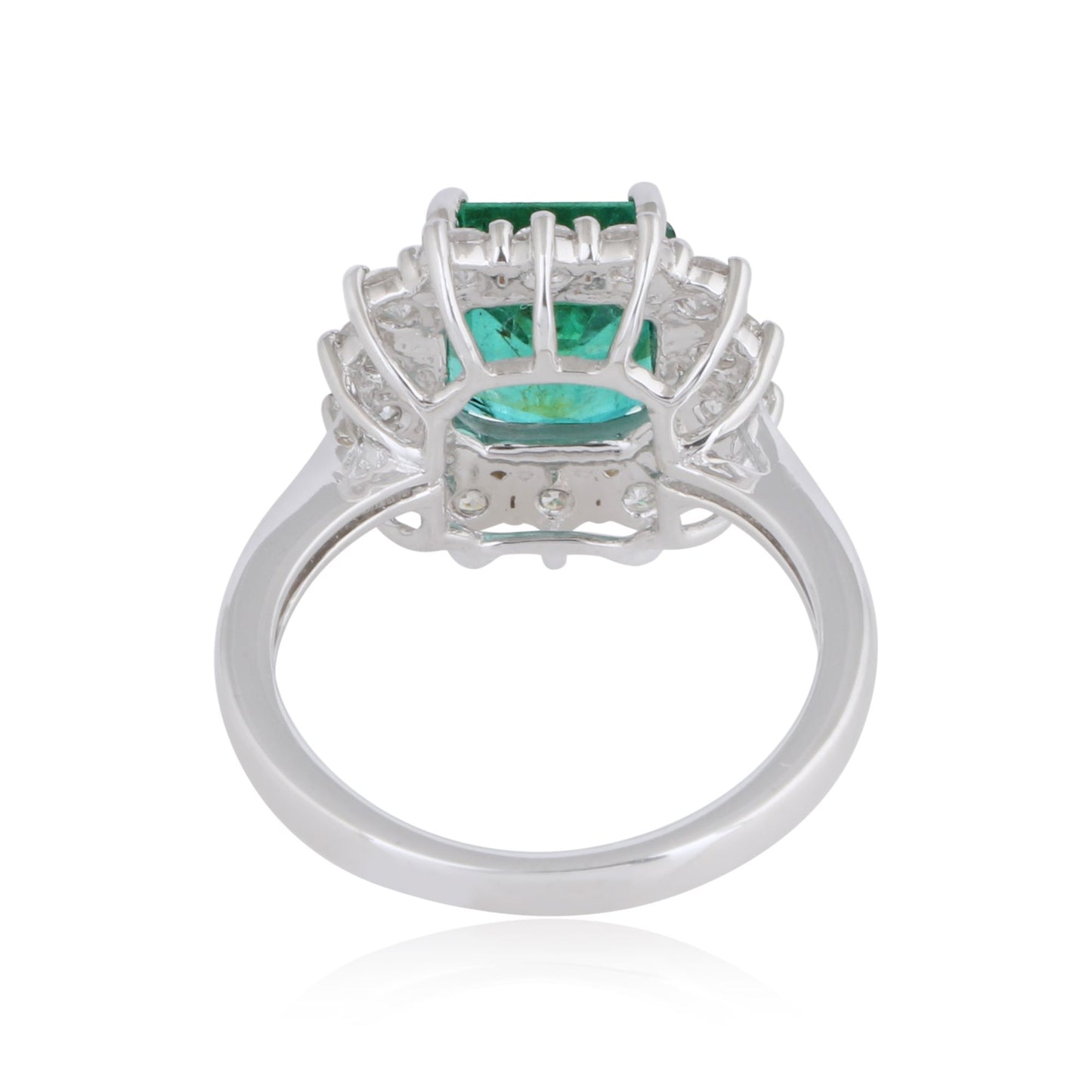 Solid 18Kt White Gold SI Clarity HI Color Diamond Emerald Gemstone Ring Jewelry