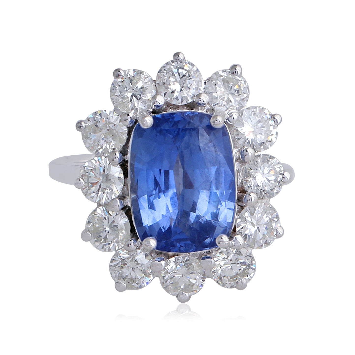 Solid 18Kt White Gold SI Clarity HI Color Diamond Blue Sapphire Gemstone Ring Jewelry