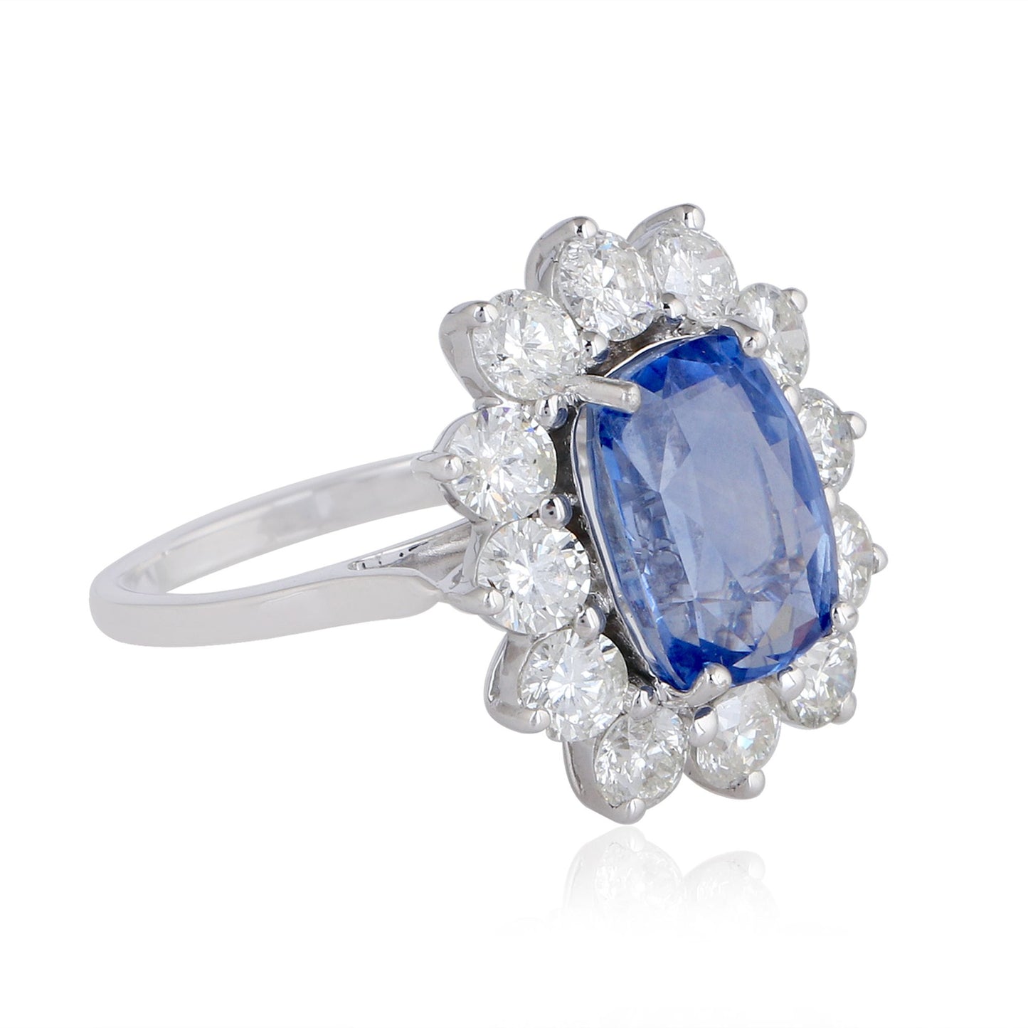 Solid 18Kt White Gold SI Clarity HI Color Diamond Blue Sapphire Gemstone Ring Jewelry