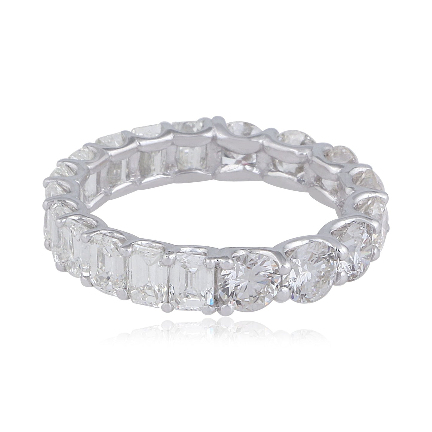 4.11 TCW Solid 18Kt White Gold SI Clarity HI Color Baguette & Round Diamond Full Eternity Band Ring