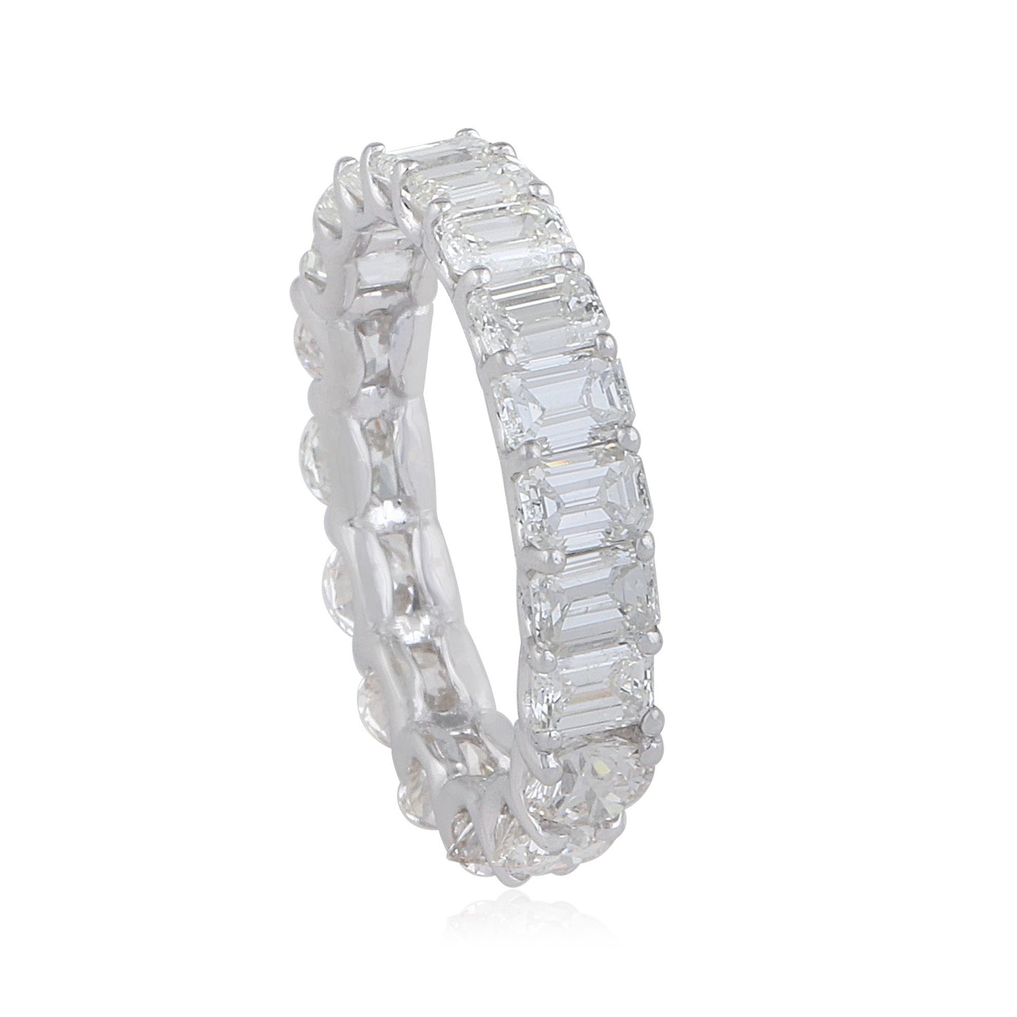 4.11 TCW Solid 18Kt White Gold SI Clarity HI Color Baguette & Round Diamond Full Eternity Band Ring