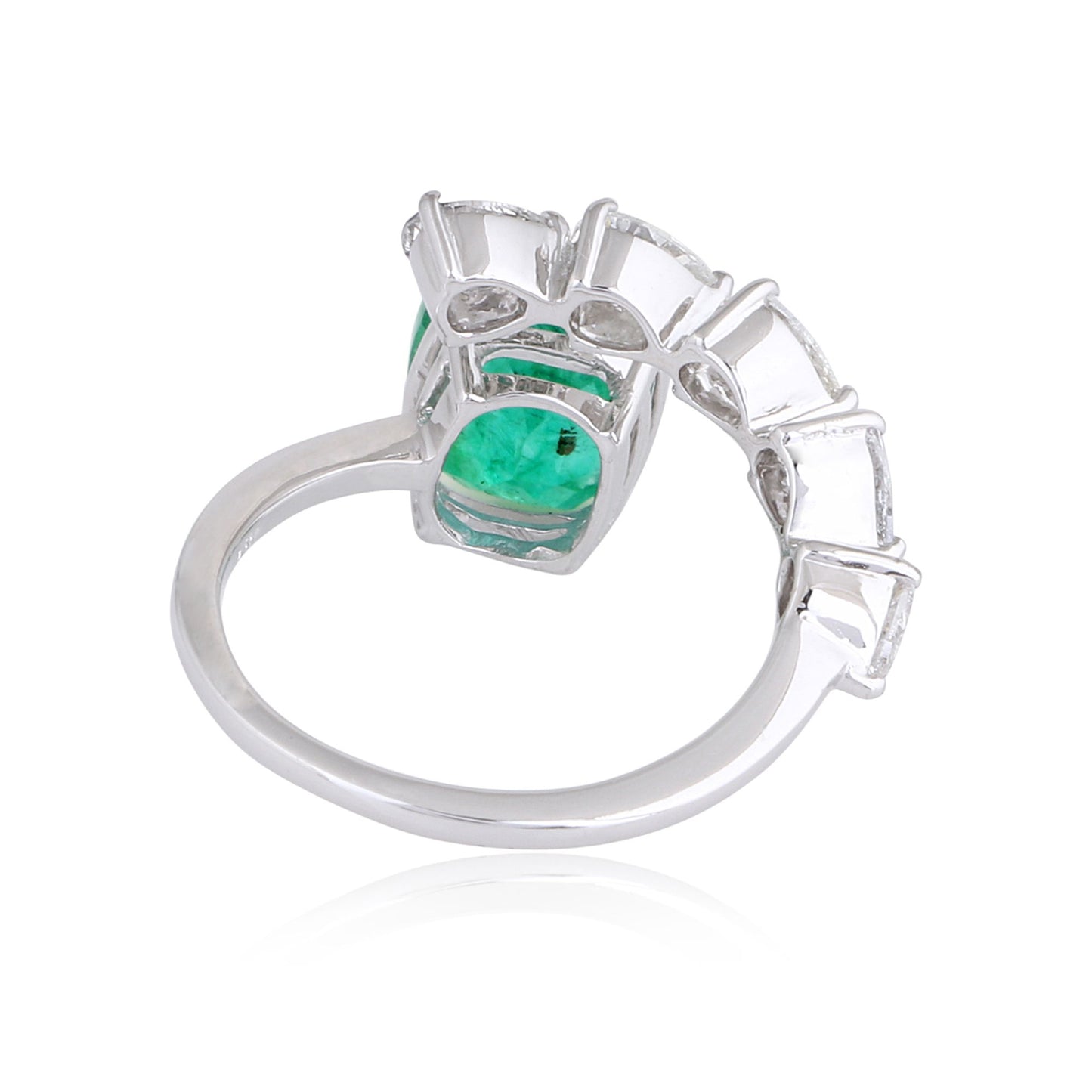 Solid 18Kt White Gold SI Clarity HI Color Pear Diamond Emerald Gemstone Bypass Ring Gold Shop Indian Jewelry