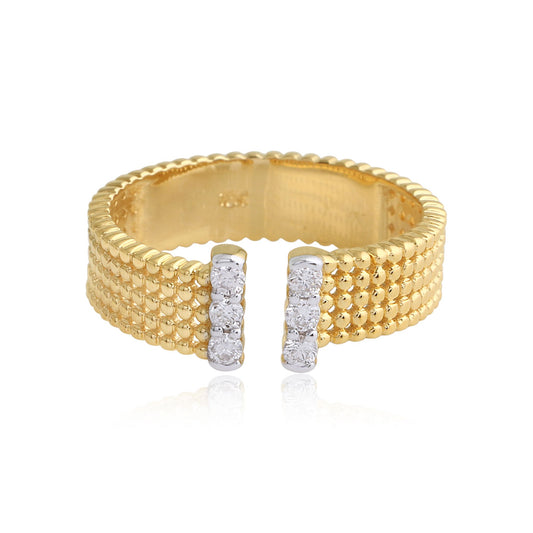 0.17 TCW Solid 18Kt Yellow Gold SI Clarity HI Color Diamond Bubble Band Cuff Ring Best Jewelry in India