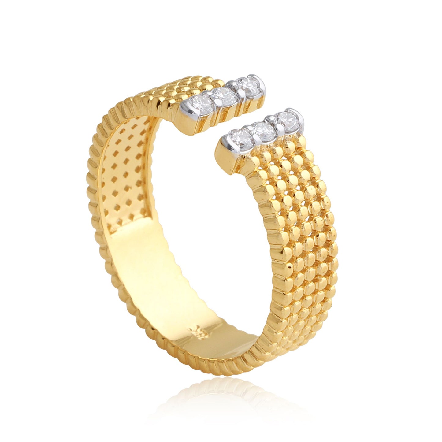 0.17 TCW Solid 18Kt Yellow Gold SI Clarity HI Color Diamond Bubble Band Cuff Ring Best Jewelry in India