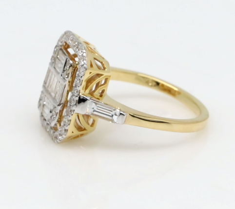 Solid 18 Kt Yellow Gold Baguette Shaped & Pave Setting SI Clarity HI Diamond Promise Ring