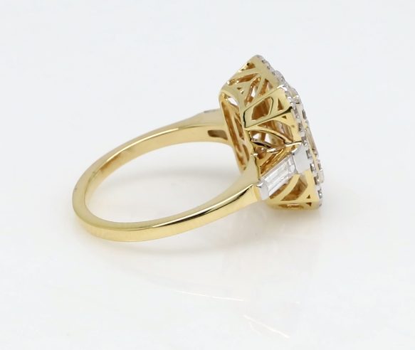 Solid 18 Kt Yellow Gold Baguette Shaped & Pave Setting SI Clarity HI Diamond Promise Ring