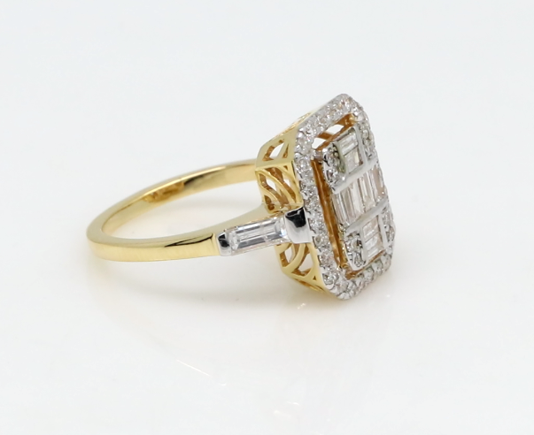 Solid 18 Kt Yellow Gold Baguette Shaped & Pave Setting SI Clarity HI Diamond Promise Ring