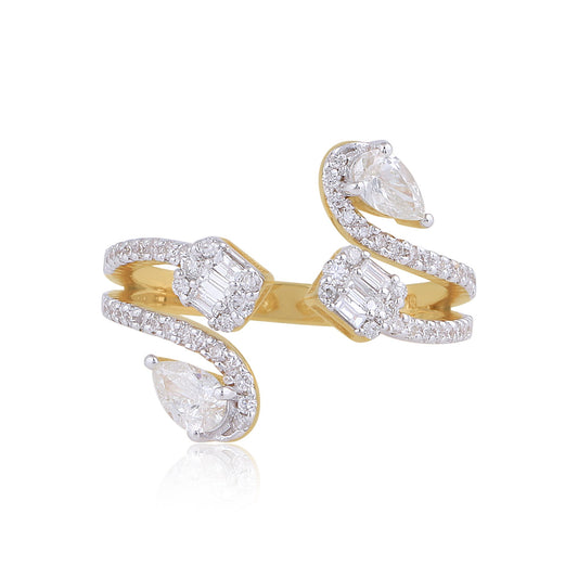 0.95 TCW Solid 18Kt Yellow Gold SI Clarity HI Color Pear Diamond Cuff Ring