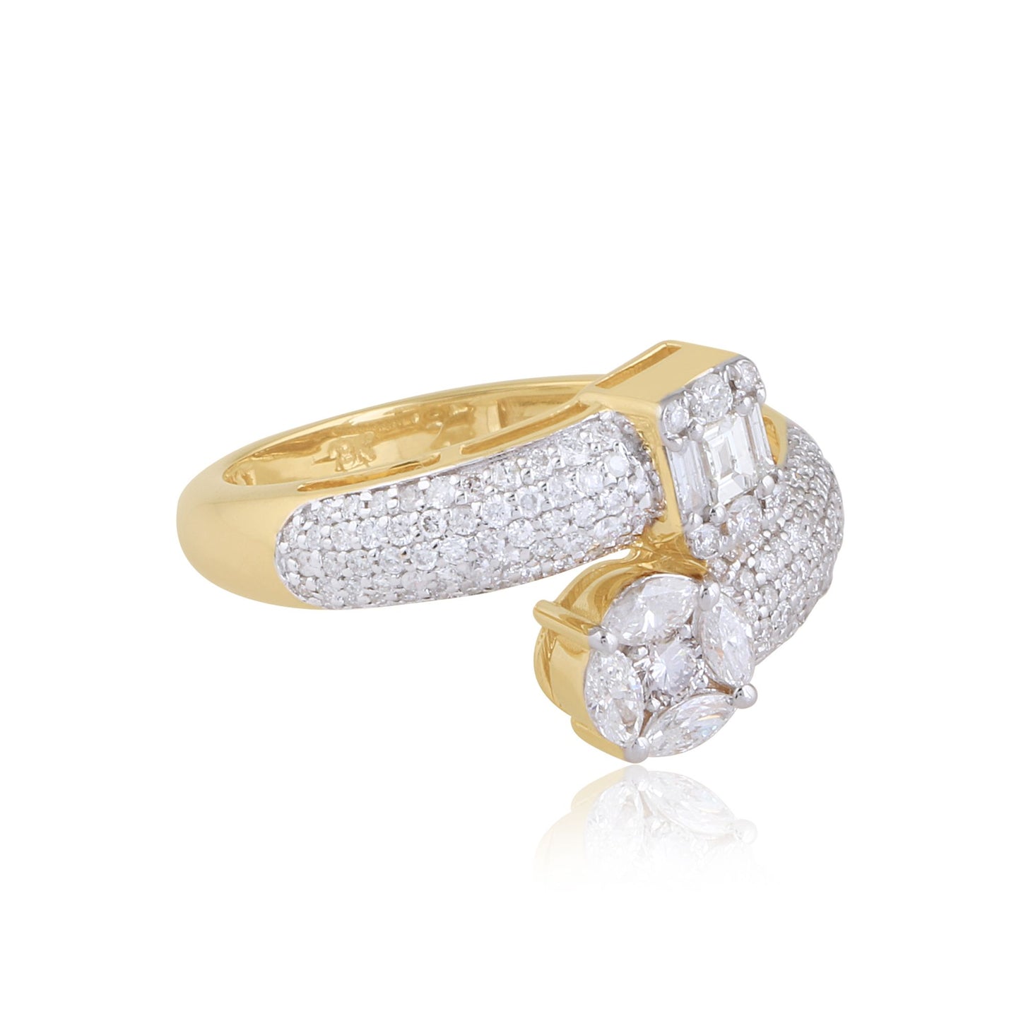 1.05 TCW Solid 18Kt Yellow Gold SI Clarity HI Color Marquise Diamond Bypass Ring