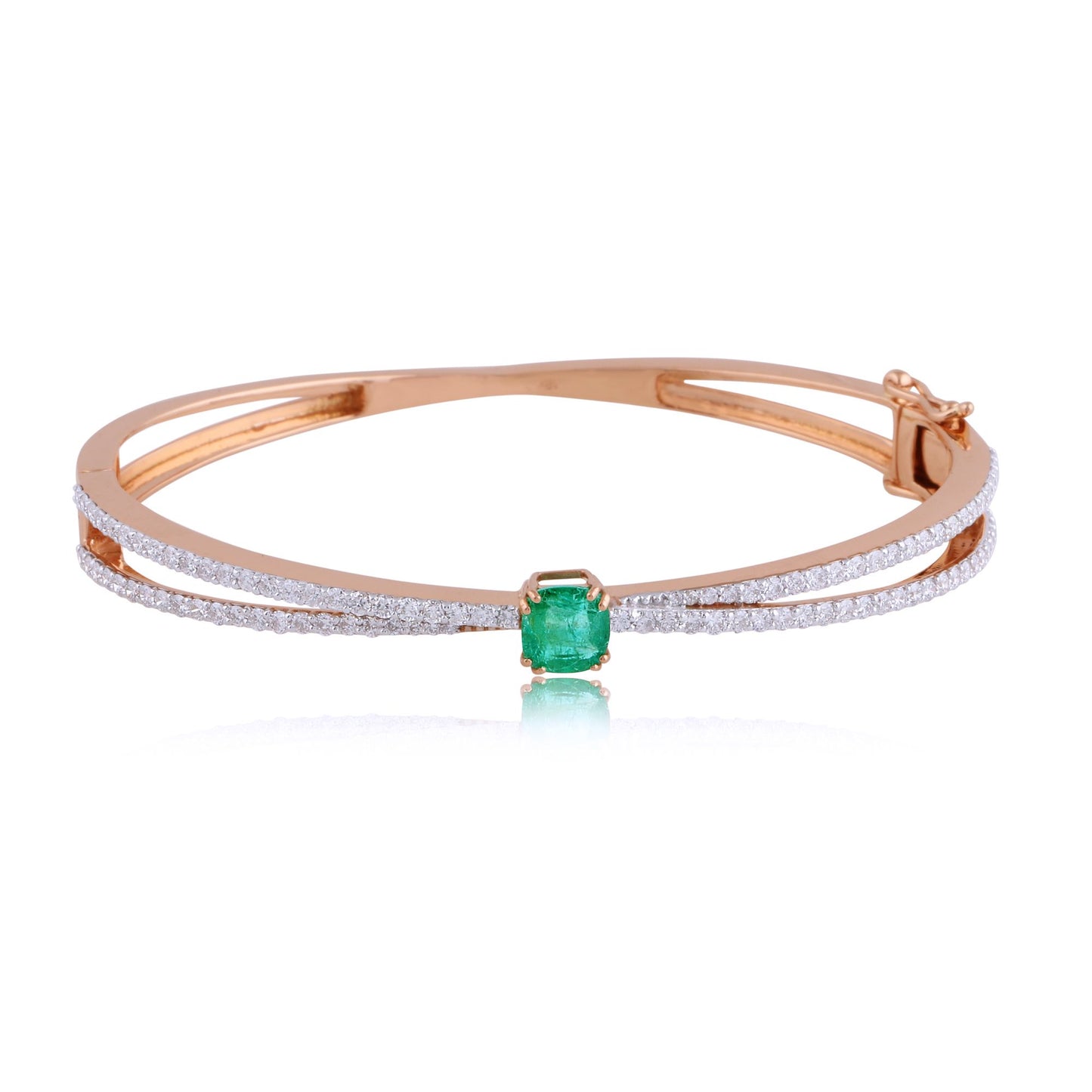 Natural Emerald Solid 10Kt Rose Gold SI Clarity HI Color Diamond Bracelet