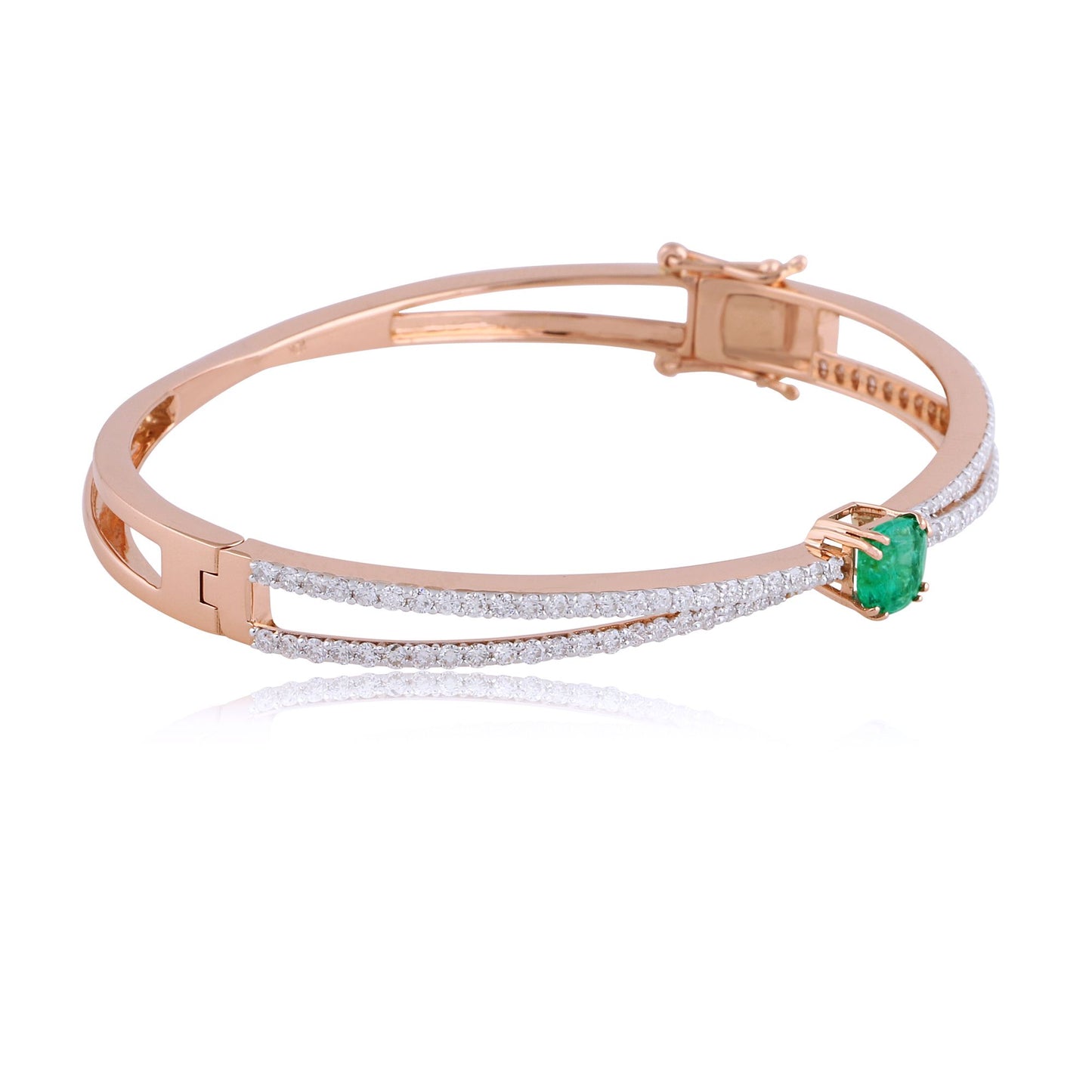 Natural Emerald Solid 10Kt Rose Gold SI Clarity HI Color Diamond Bracelet