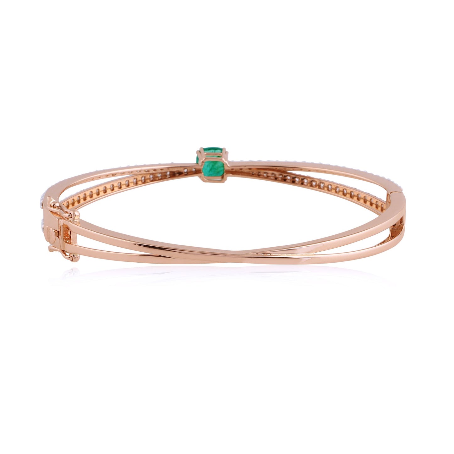 Natural Emerald Solid 10Kt Rose Gold SI Clarity HI Color Diamond Bracelet