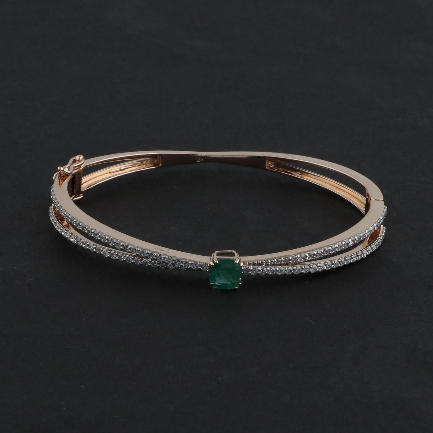 Natural Emerald Solid 10Kt Rose Gold SI Clarity HI Color Diamond Bracelet