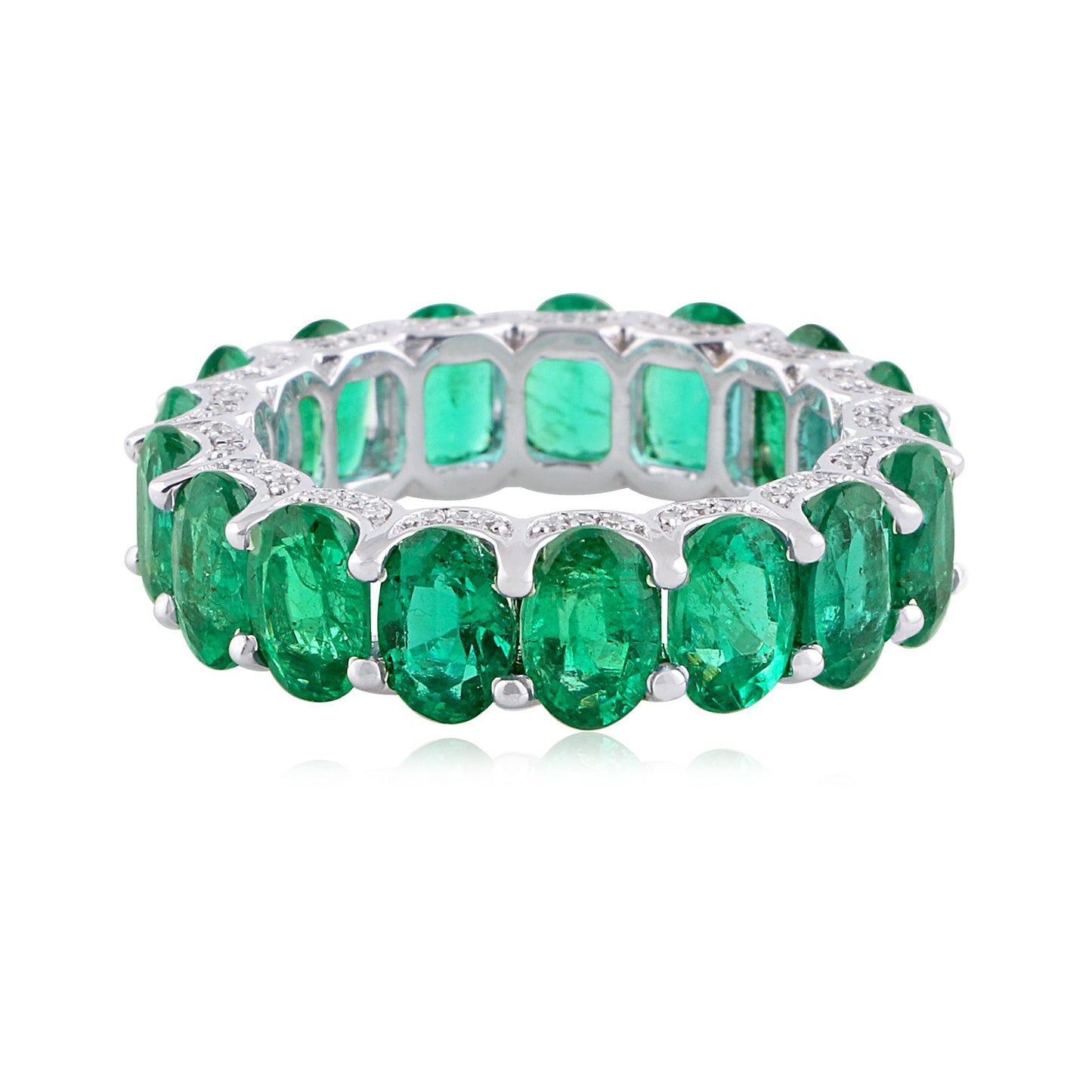 Natural Emerald Solid 18Kt White Gold SI Clarity HI Color Diamond Eternity Ring