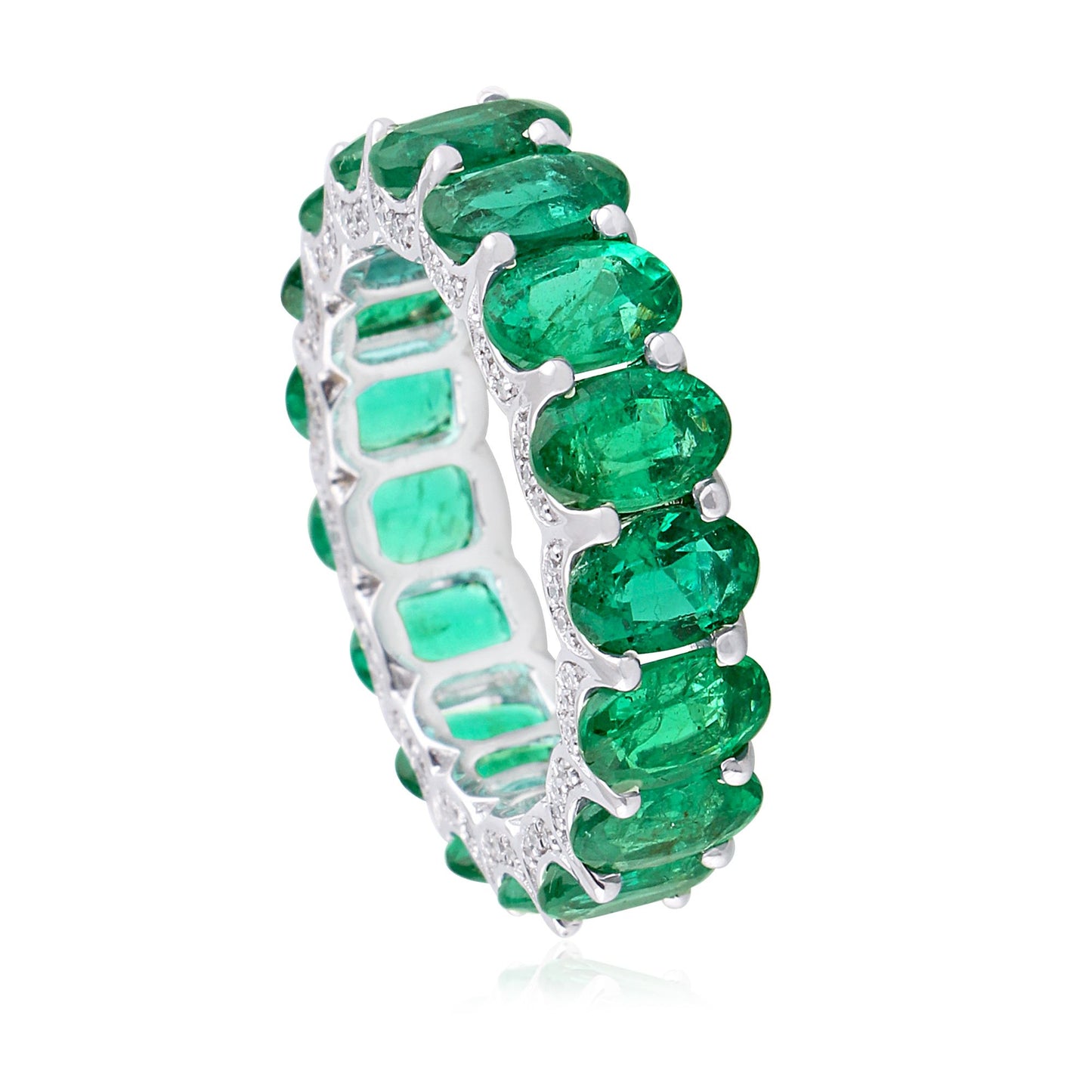 Natural Emerald Solid 18Kt White Gold SI Clarity HI Color Diamond Eternity Ring