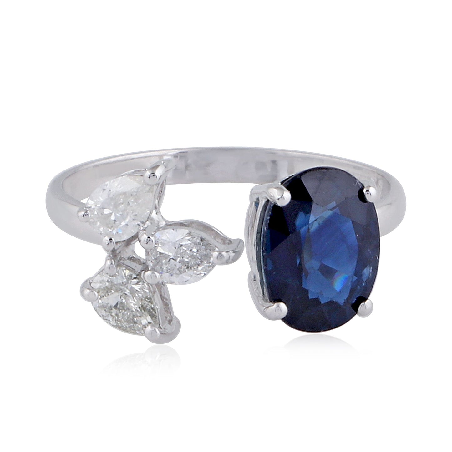 Solid 18Kt White Gold SI Clarity HI Color Diamond Promise Blue Sapphire Ring