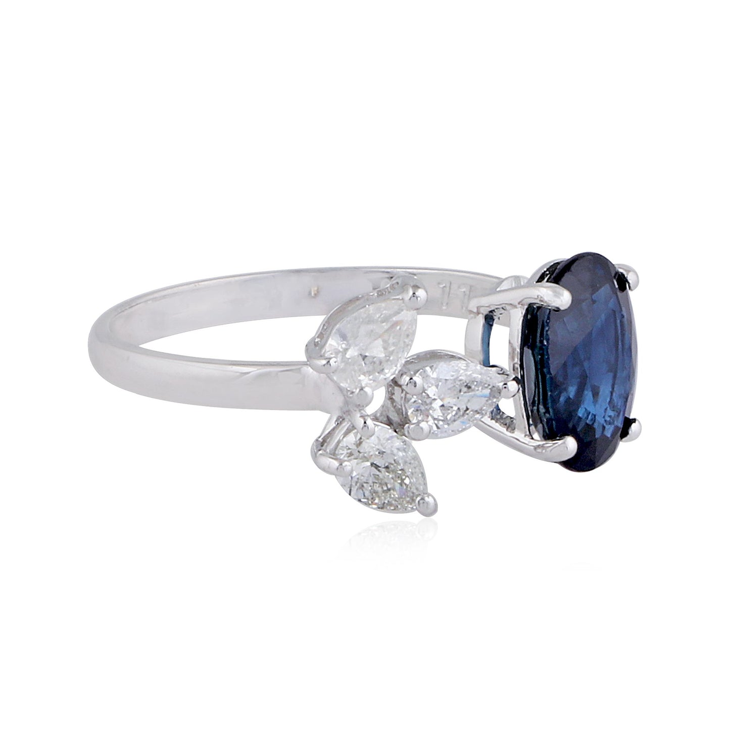 Solid 18Kt White Gold SI Clarity HI Color Diamond Promise Blue Sapphire Ring