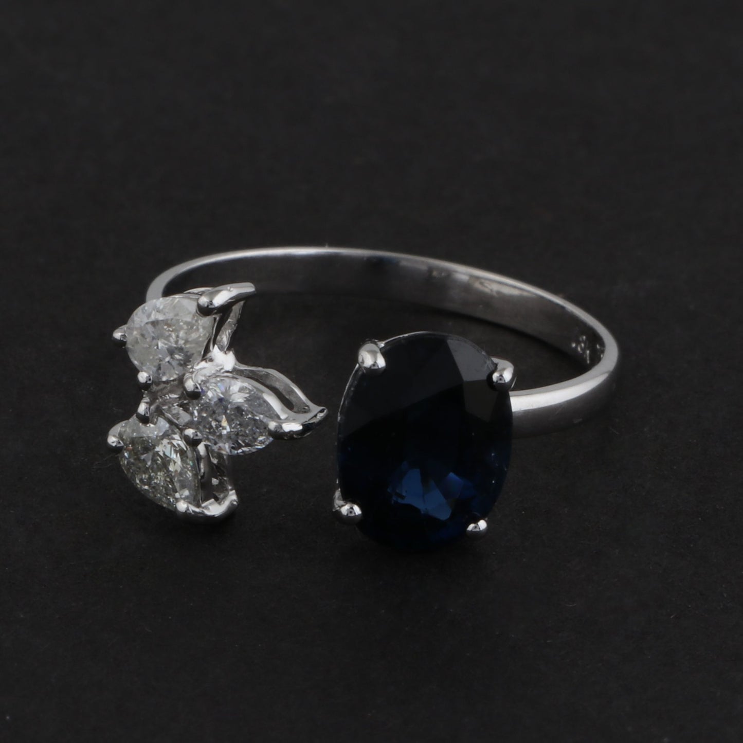 Solid 18Kt White Gold SI Clarity HI Color Diamond Promise Blue Sapphire Ring