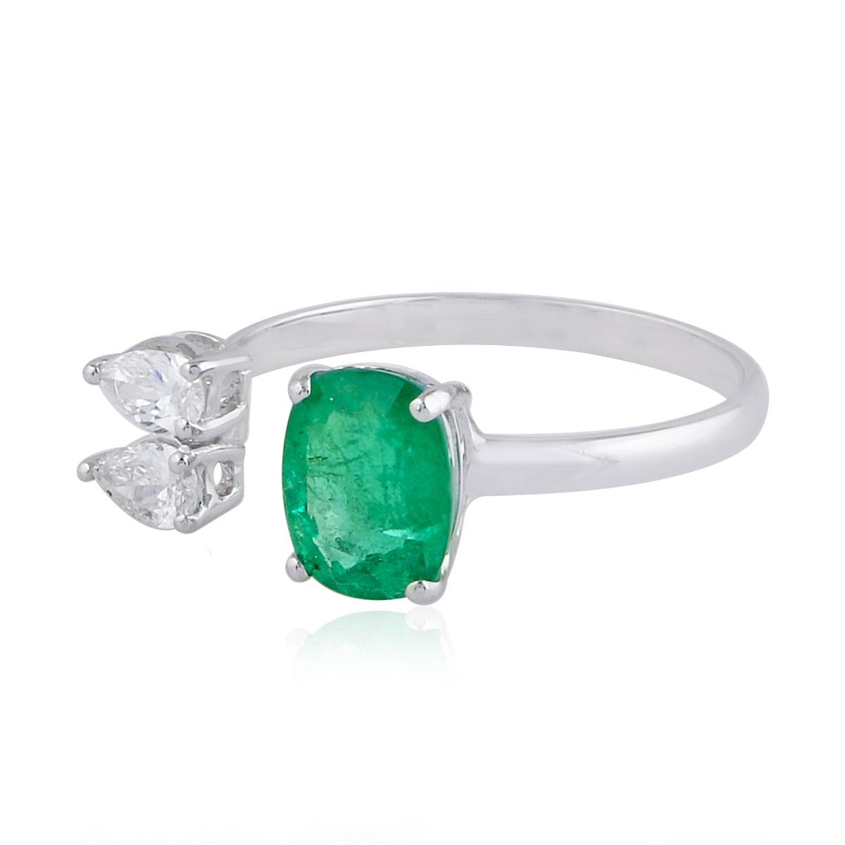 Real Emerald Solid 18Kt White Gold SI Clarity HI Color Diamond Proposal Ring