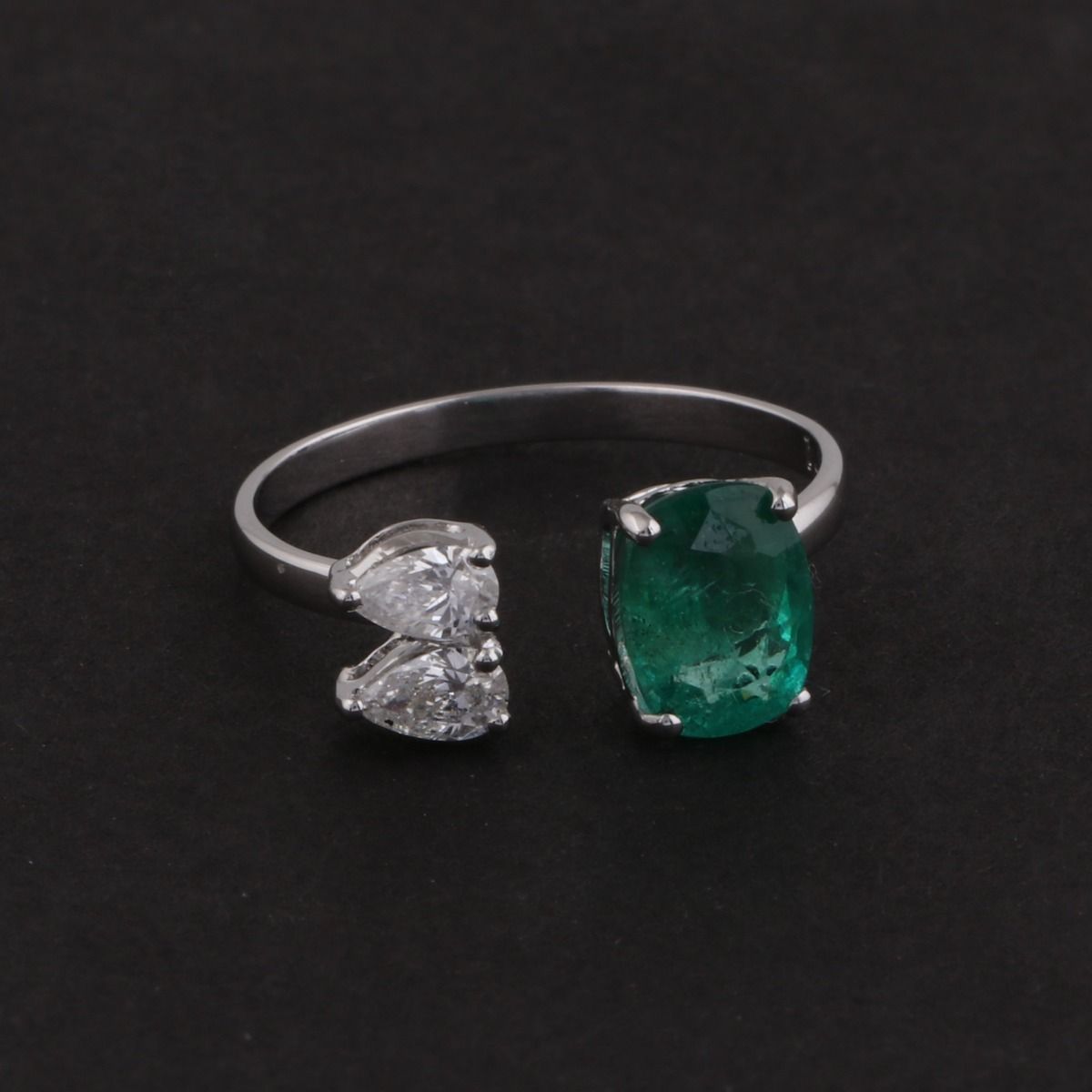 Real Emerald Solid 18Kt White Gold SI Clarity HI Color Diamond Proposal Ring