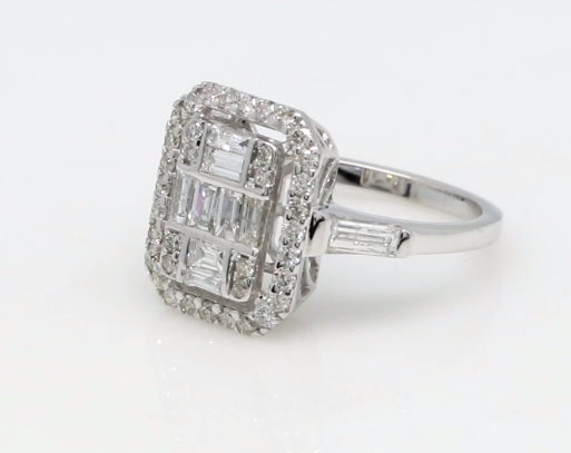 Solid 18 Kt White Gold Baguette Shaped & Pave Setting SI Clarity HI Diamond Promise Ring