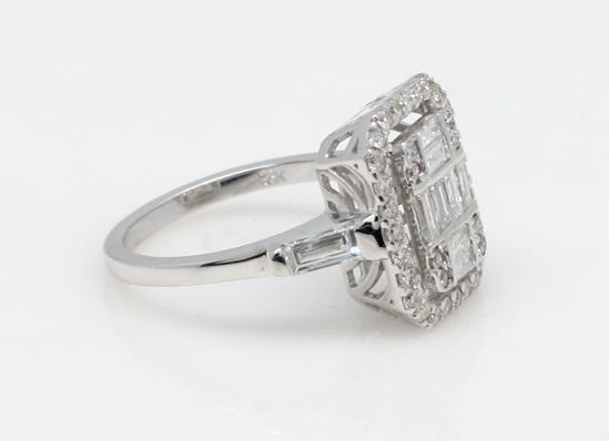 Solid 18 Kt White Gold Baguette Shaped & Pave Setting SI Clarity HI Diamond Promise Ring