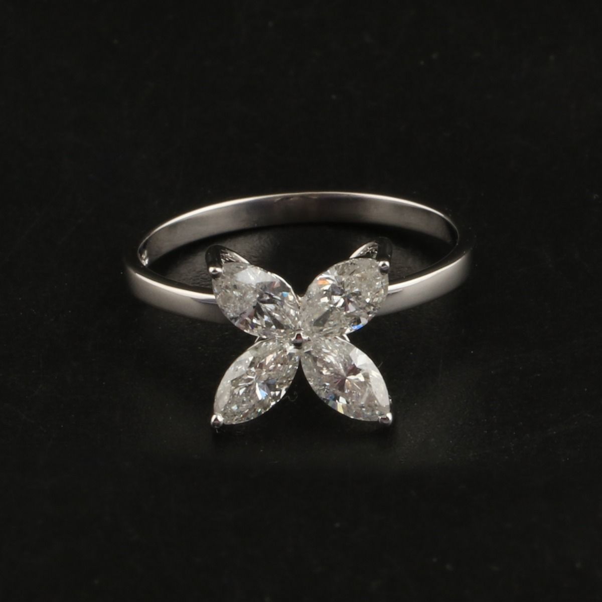 1.3 TCW Solid 18Kt White Gold SI Clarity HI Color Diamond Promise Flower Ring