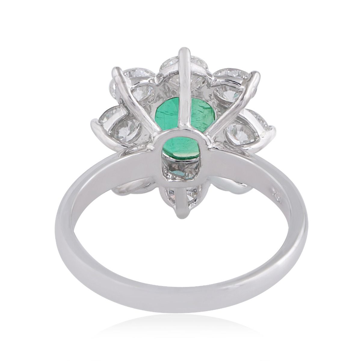 Emerald Stone Solid 18Kt White Gold SI Clarity HI Color Diamond Proposal Flower Ring