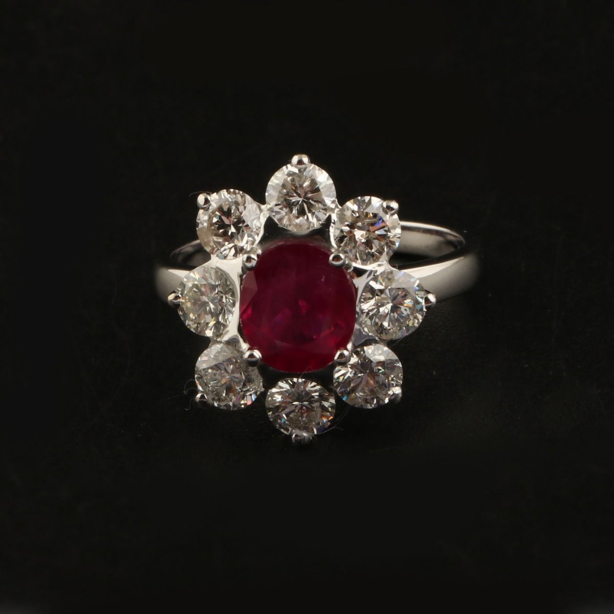 Ruby Gemstone Solid 18Kt White Gold SI Clarity HI Color Diamond Flower Promise Ring