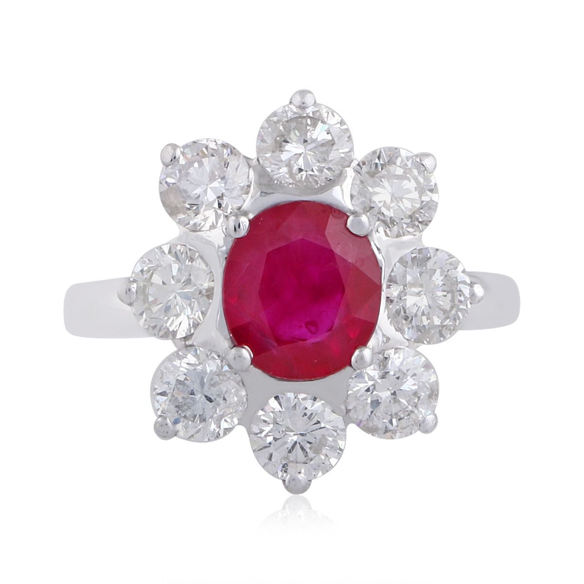 Ruby Gemstone Solid 18Kt White Gold SI Clarity HI Color Diamond Flower Promise Ring