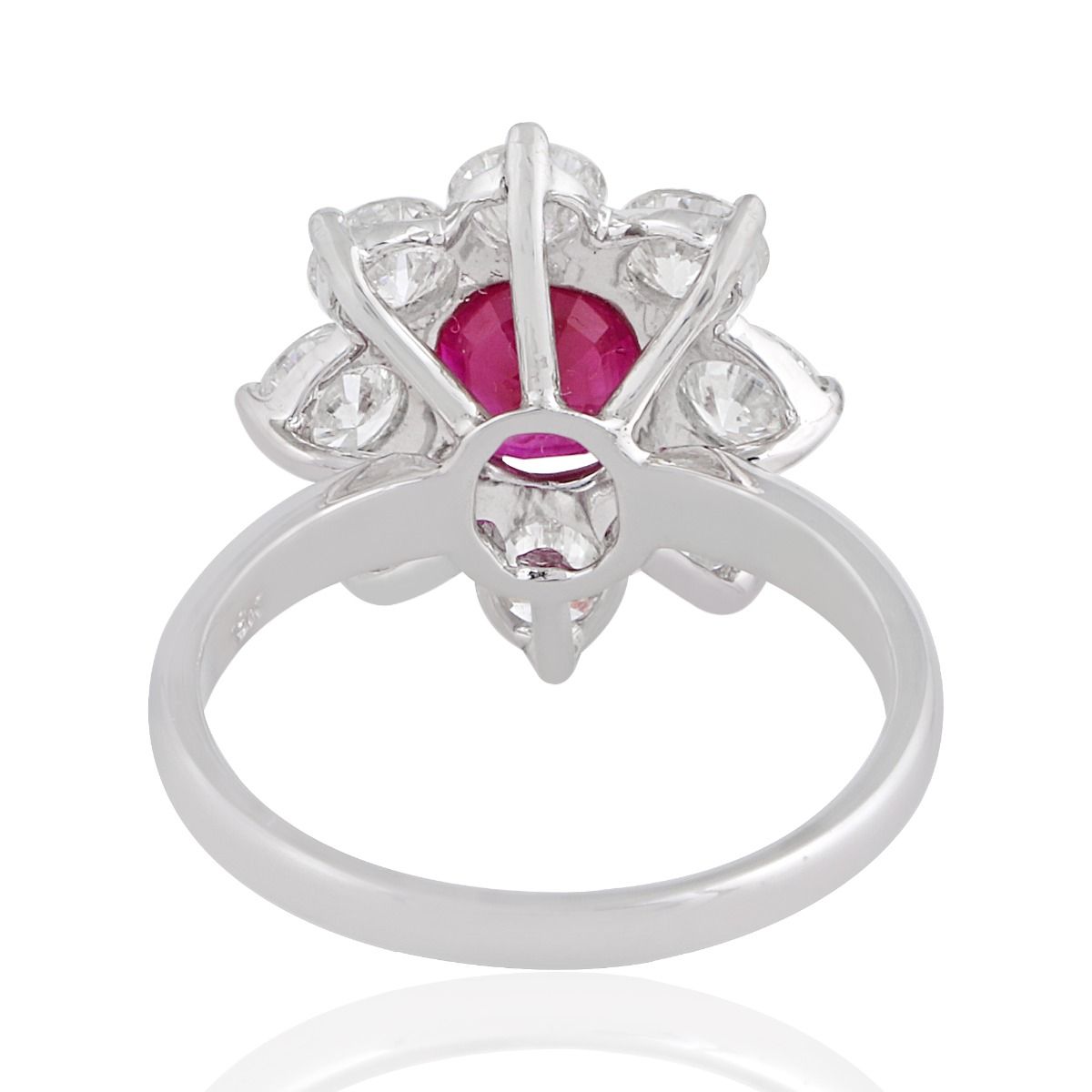 Ruby Gemstone Solid 18Kt White Gold SI Clarity HI Color Diamond Flower Promise Ring