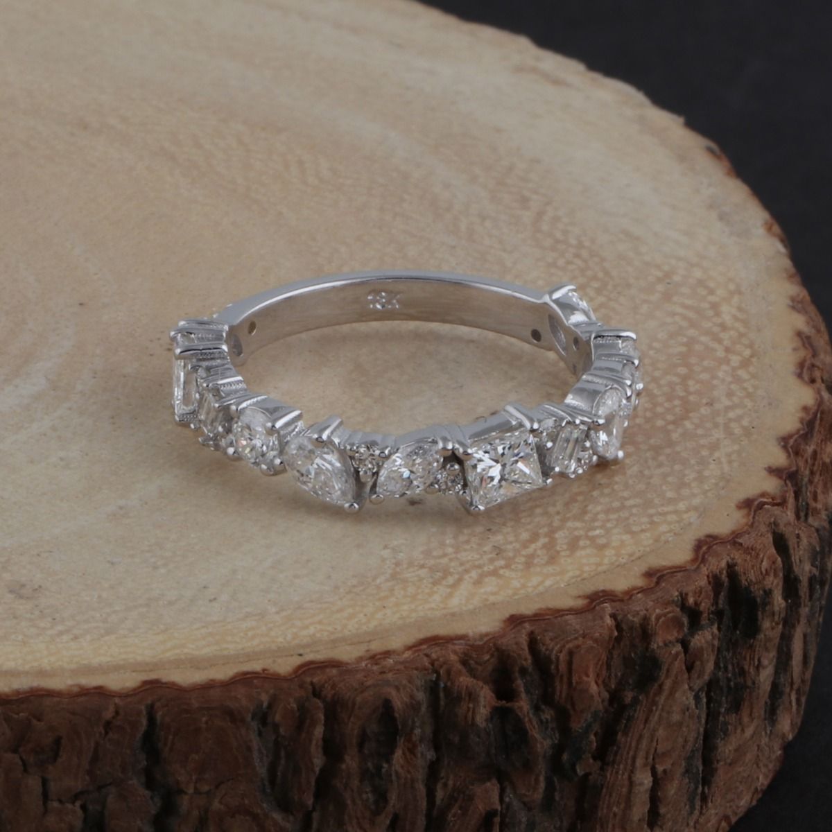 1.45 TCW Solid 18 Kt White Gold SI Clarity HI Color Diamond Promise Half Eternity Ring