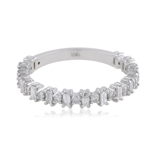 Baguette & Round SI Clarity HI Color Diamond 0.57 TCW Solid 18 Kt White Gold Promise Half Eternity Ring