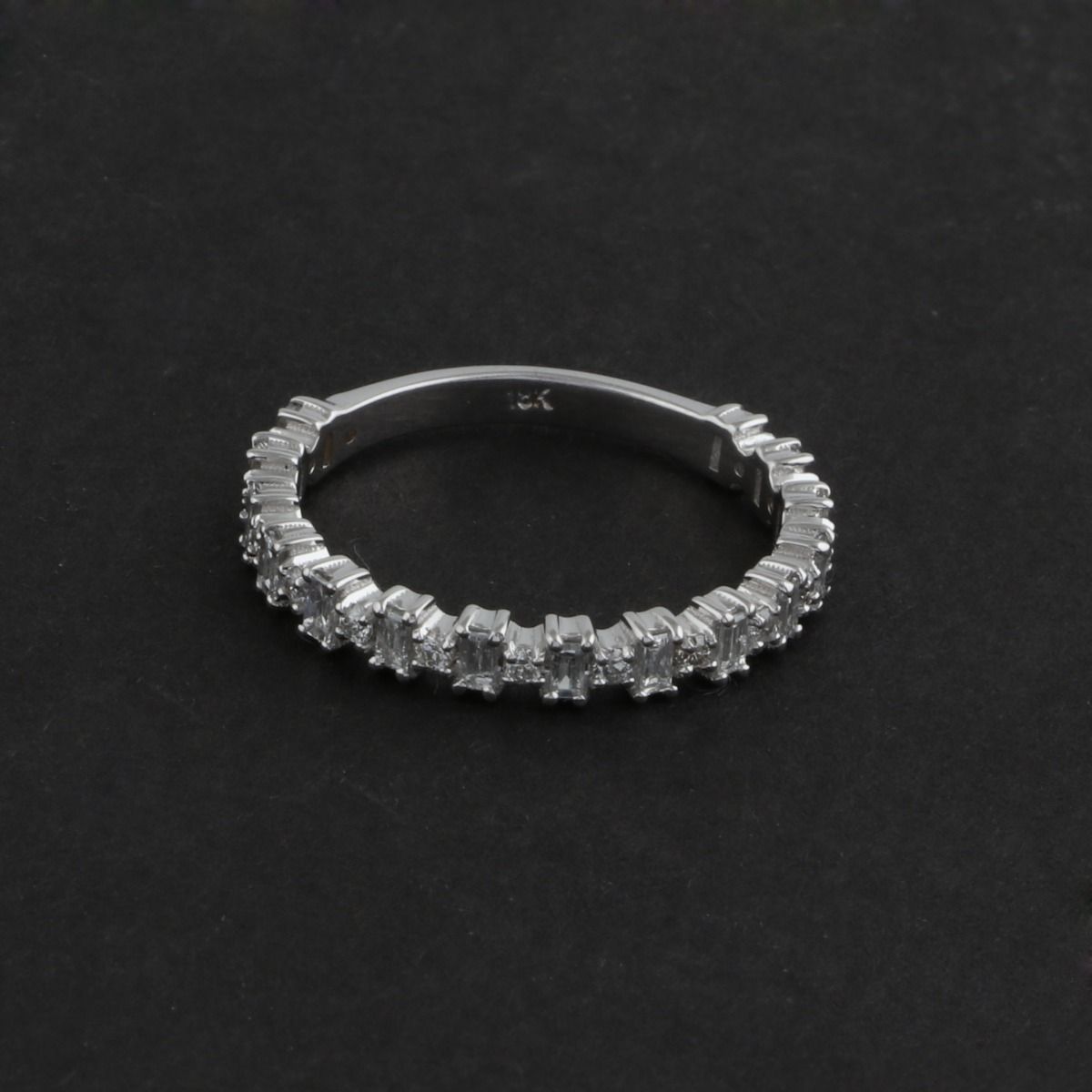 Baguette & Round SI Clarity HI Color Diamond 0.57 TCW Solid 18 Kt White Gold Promise Half Eternity Ring