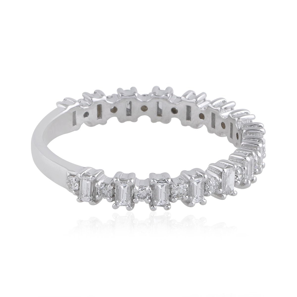 Baguette & Round SI Clarity HI Color Diamond 0.57 TCW Solid 18 Kt White Gold Promise Half Eternity Ring
