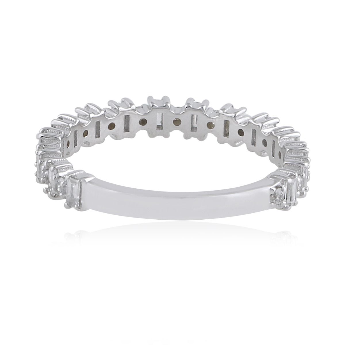 Baguette & Round SI Clarity HI Color Diamond 0.57 TCW Solid 18 Kt White Gold Promise Half Eternity Ring