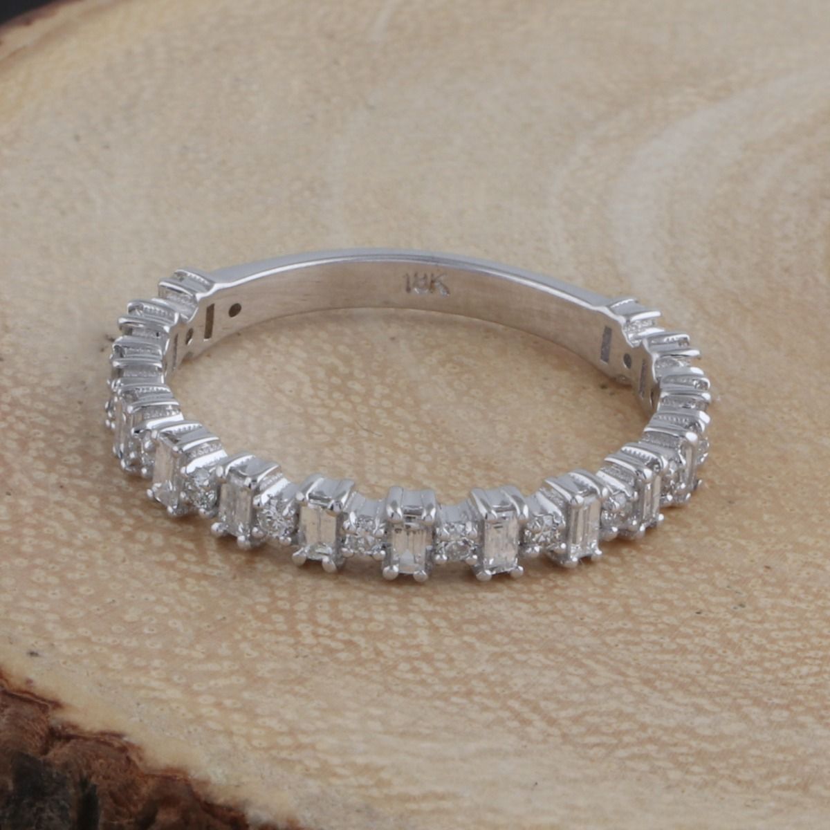 Baguette & Round SI Clarity HI Color Diamond 0.57 TCW Solid 18 Kt White Gold Promise Half Eternity Ring